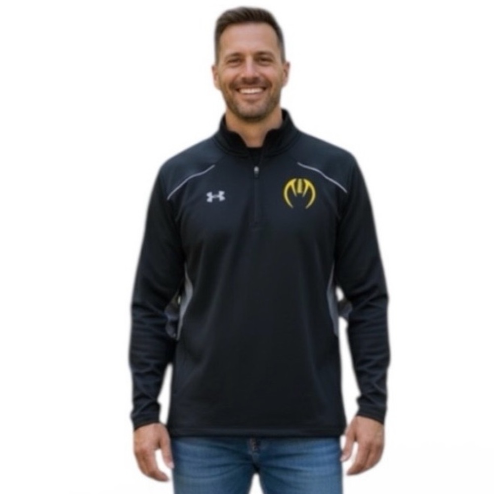Under Armour, Mens Black 1/4 Zip Pullover Pull String At Hem Side Zip LG, Vented